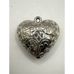 Vintage Etched Silver Tone Heart Pendant Charm Jewelry